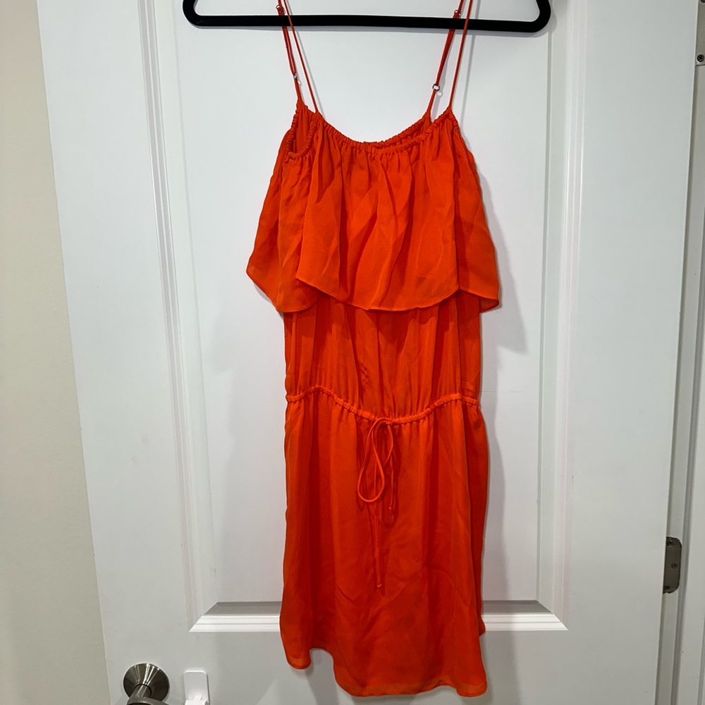 Haute hippie 100% silk Bright Orange Spaghetti Strap Sundress medium GUC